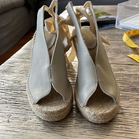 Seychelles Gray Leather Back Tie Espadrilles sz 7 NWOT - Picture 3 of 5